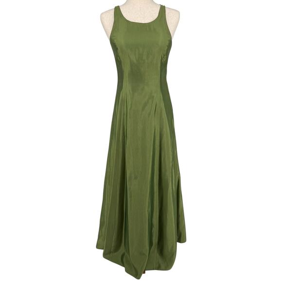 Vintage 80s 90s Women's Olive Green Roberta Formal Prom A Line Maxi Dress Sz 7/8 - Picture 1 of 9